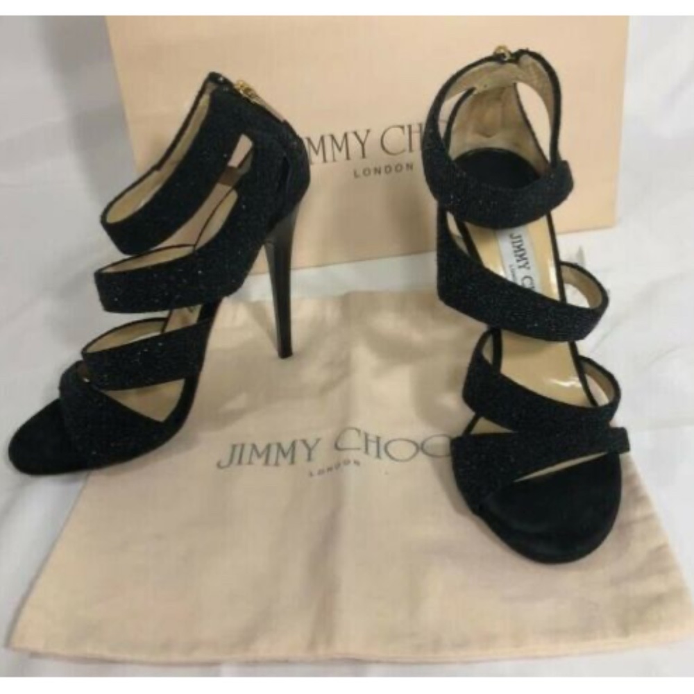Jimmy Choo Womens Heels Sandals Strappy Black 38.5